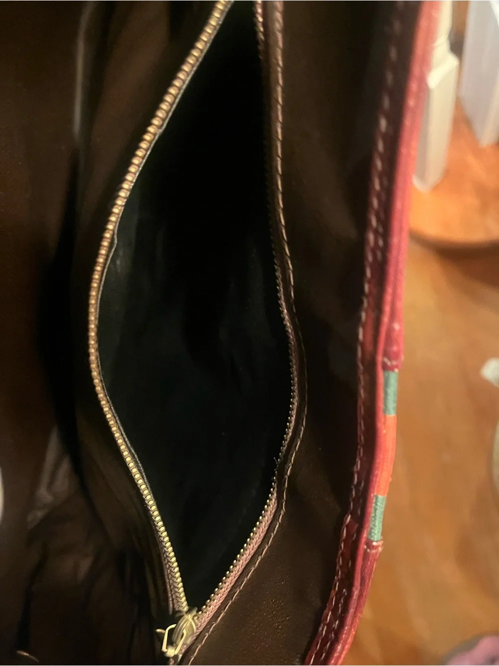 Riviera Dark Brown Leather Hobo with Red and Green Stripe & Gold Accent